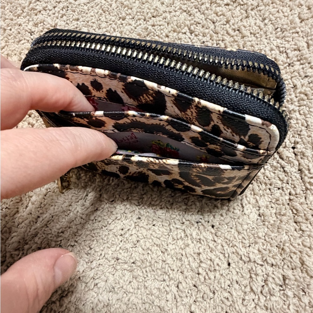 Betsey Johnson Leopard Print Zip Card Wallet with Gold Accents - Picture 5 of 7